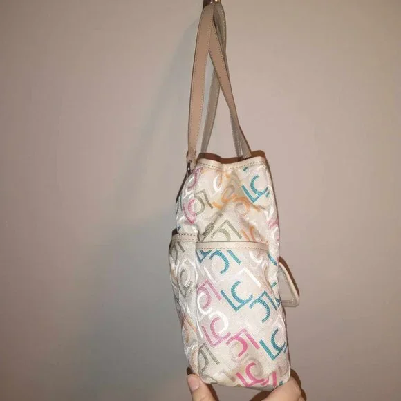 NWT Liz Claiborne Handbag, khaki with multi color LC's, - Picture 2 of 16